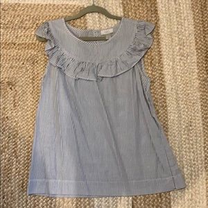 LOFT capped sleeve grey pinstripe top